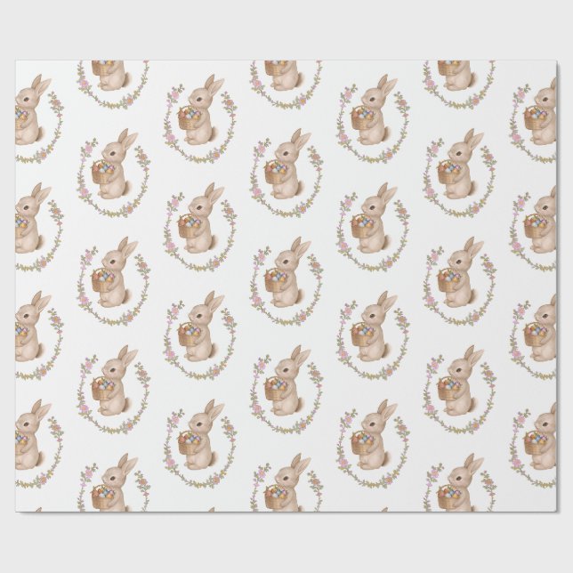 Floraler Hase Ostern Geburtstagsfeier Geschenkpapier (Flach)