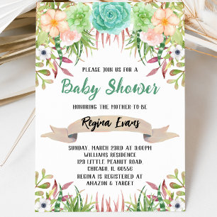 Floraler Kaktus Baby Shower Einladung