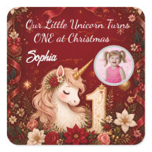 Floraler Karmesin Einhorn 1. Geburtstag Weihnachte