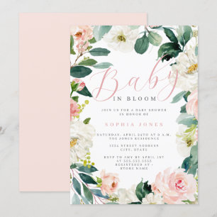 Floraler Kranz Mädchen Baby in Blüte Baby Shower Einladung