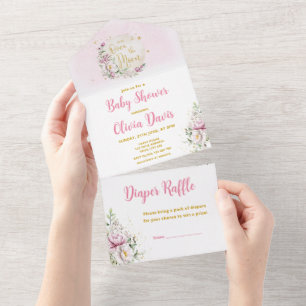 Floraler Mond-Baby-Party All In One Einladung