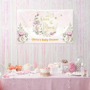 Floraler Mond Rosa Willkommen Banner