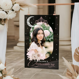 Floraler Mond Sterne Tiara Foto Quinceañera Begrüß Acrylschild