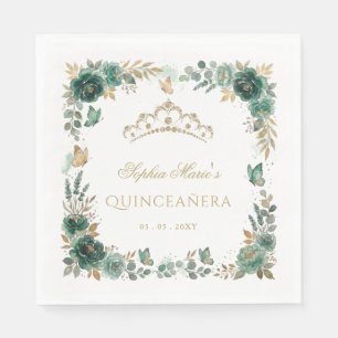 Floraler Schmetterling Smaragd-Gold-Tiara-Quinceañ Serviette