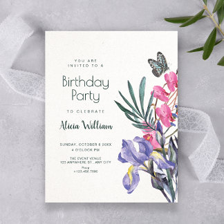 Floraler Wasserfarben-Geburtstag Einladung