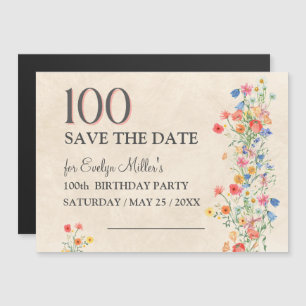 Florales 100. Geburtstagsjubiläum – Elegante Wildb Magneteinladung