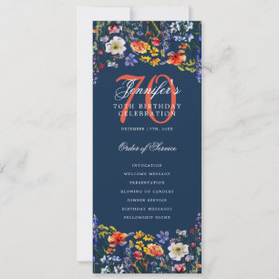 Florales 70. Geburtstagsprogramm Menü Danke Navy  Einladung