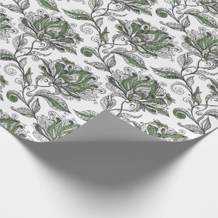 Florales abstrakte Kritzelkunst-Stil in Grüntönen Geschenkpapier