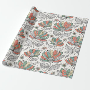 Florales abstraktes Kritzelkunst-Design in Pfirsic Geschenkpapier
