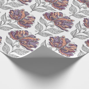 Florales abstraktes Kritzelkunst-Stil Rosa Lila Geschenkpapier