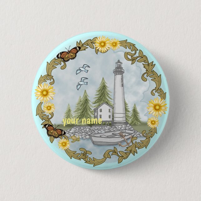 Florales Alabama Leuchtturm Pin-Button Button (Vorderseite)