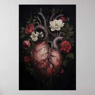 Florales Anatomie-Poster des menschlichen Herzens, Poster