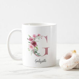 Florales Anfangs-G Bordeaux-Rosen Editierbarer Nam Kaffeetasse