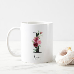 Florales Anfangs-I Burgunderrosa Rosen Editierbare Kaffeetasse