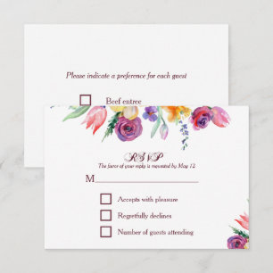 Florales Aquarell auf weißem RSVP und Menü Karte