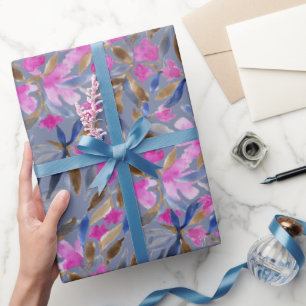 Florales Aquarell in rosa venezianblau Zeder Geschenkpapier