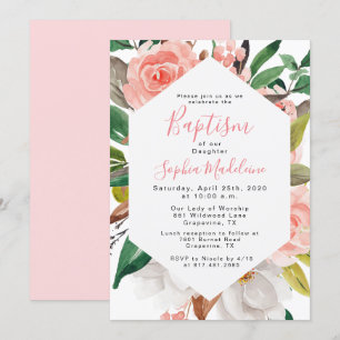 Florales Aquarell-Mädchen-Tauf-Einladung Einladung
