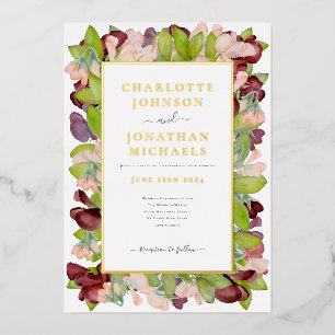 Florales Aquarell Orange Gold Hochzeit Folieneinladung