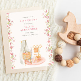 Florales Babyschwester-Treffen im pastellrosa Wass Einladung