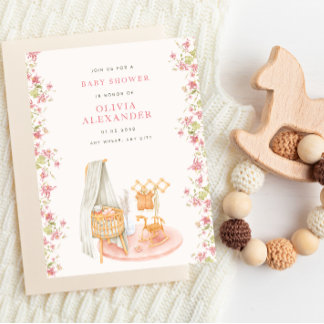 Florales Babyschwester-Treffen im pastellrosa Wass Einladung