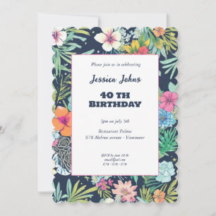 Florales Blau Kaktus Grün 40. Einladung