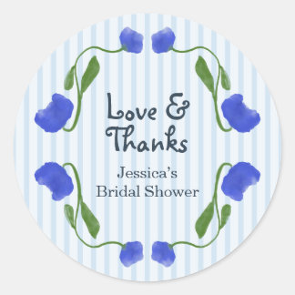 Florales Blau Süße Liebe und Dank Hochzeitsdusche Runder Aufkleber