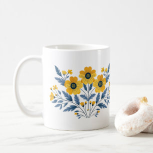 Florales Blau- und Gelb-Sträußchen Kaffeetasse