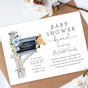 Florales Blaues Babyshower aus der Ferne Einladung