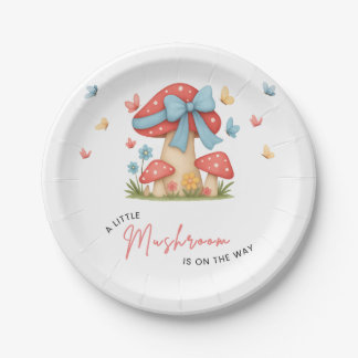 Florales Blaues Band Ein Kleiner Pilz Baby Shower Pappteller