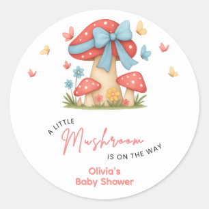 Florales Blaues Band Ein Kleiner Pilz Baby Shower Runder Aufkleber