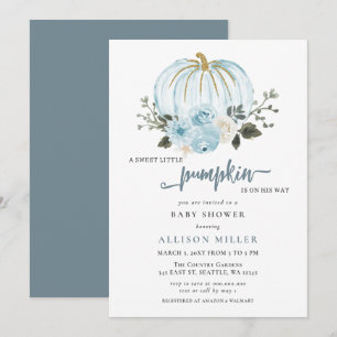 Florales Blaues Kürbis-Jungen-Baby-Shower Einladung