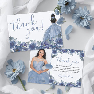 Florales Blaues Quinceanera Dankeskarte