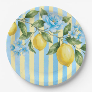 Florales Blaues Zitronen-Haupt-Squeeze-Brautjungfe Pappteller