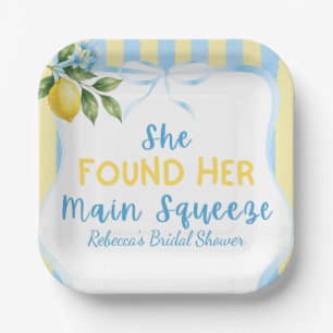 Florales Blaues Zitronen-Haupt-Squeeze-Hochzeitsdu Pappteller