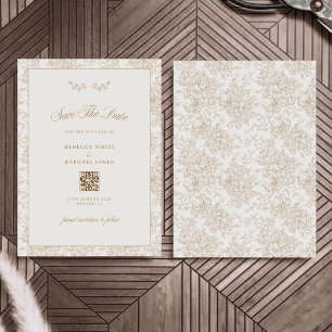 Florales Boho Beige Terrakotta Erde Hochzeits-QR-C Save The Date