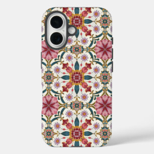 Florales Boho-Muster in Rot, Pink & Türkis iPhone 16 Hülle