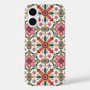 Florales Boho-Muster in Rot, Pink & Türkis iPhone 16 Hülle