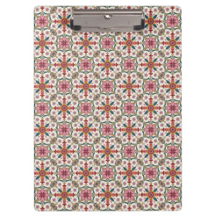 Florales Boho-Muster in Rot, Pink & Türkis Klemmbrett