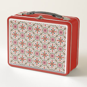 Florales Boho-Muster in Rot, Pink & Türkis Metall Brotdose
