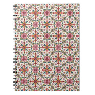 Florales Boho-Muster in Rot, Pink & Türkis Notizblock
