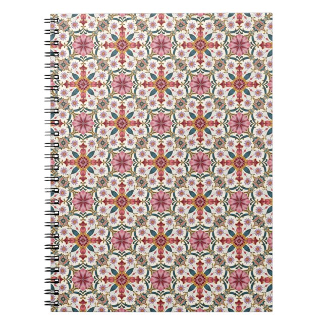 Florales Boho-Muster in Rot, Pink & Türkis Notizblock (Vorderseite)