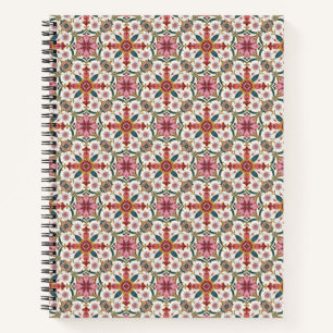Florales Boho-Muster in Rot, Pink & Türkis Notizbuch