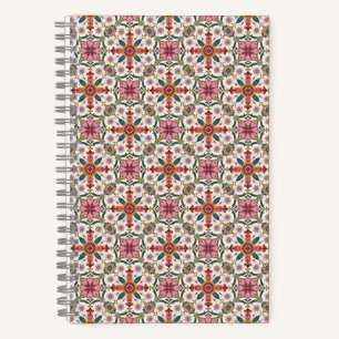 Florales Boho-Muster in Rot, Pink & Türkis Notizbuch