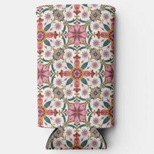 Florales Boho-Muster in Rot, Pink & Türkis Selters Dosenkühler