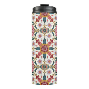Florales Boho-Muster in Rot, Pink & Türkis Thermosbecher