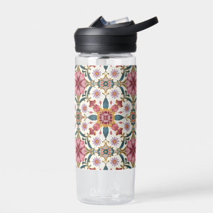 Florales Boho-Muster in Rot, Pink & Türkis Trinkflasche