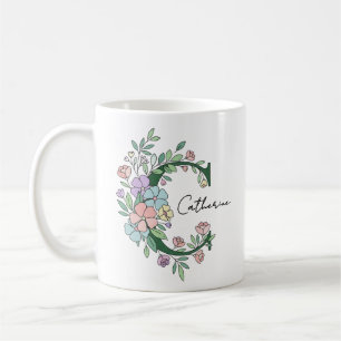 Florales botanisches Monogramm Benutzerdefiniert Kaffeetasse