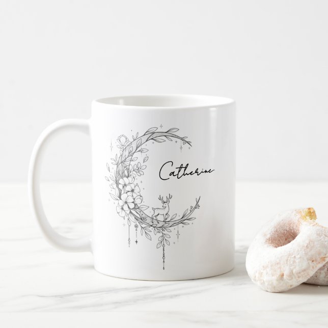 Florales botanisches Monogramm | Benutzerdefiniert Kaffeetasse (Mit Donut)