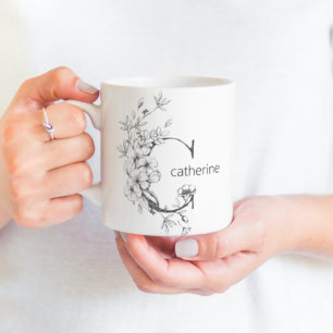 Florales botanisches Monogramm Benutzerdefiniert Kaffeetasse