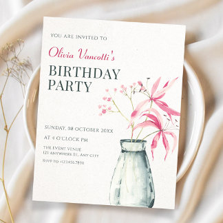 Florales Bouquet minimalist ästhetisch Geburtstag Einladung